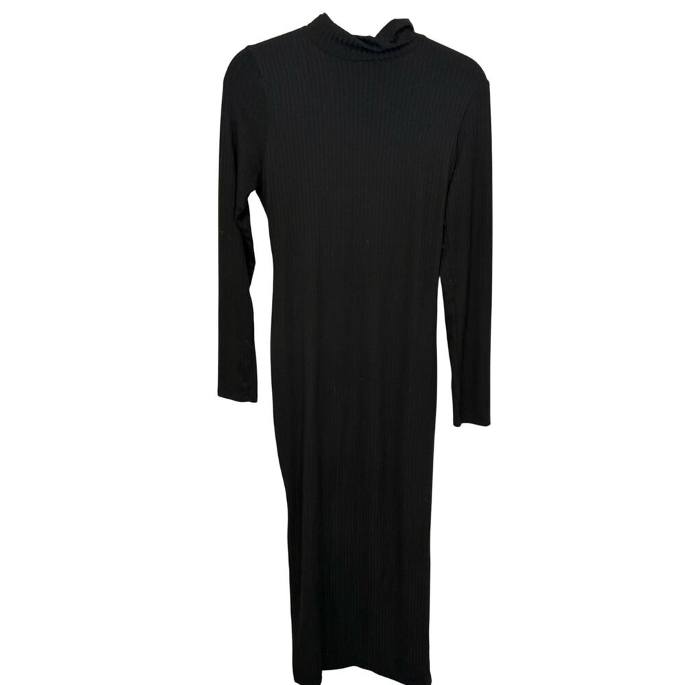 Heart&Hips Women's Black Turtleneck Sweater Dress Maxi L Slit Minimalist Bodycon